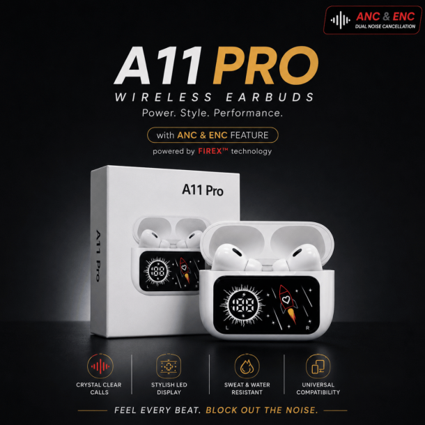 A11 Pro Wireless Earbuds with ANC & ENC | Bluetooth 5.4 | 30H Playback | Low Latency Gaming